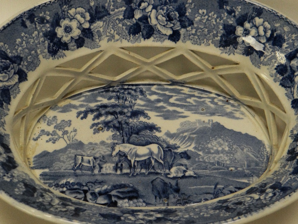 AN ADAMS IRONSTONE 'CATTLE SCENERY' BASKET of oval shape, having twin handles and with diamond shape - Image 2 of 2