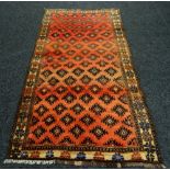 OLD PERSIAN QUASHQI TRIBAL RUG, 121 x 240cms