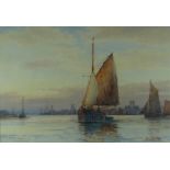 FREDERICK JAMES ALDRIDGE watercolour - Shoreham harbour with fishing boats, signed, 25 x 37cms