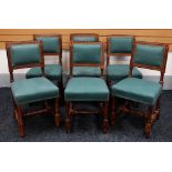 SET OF SIX ARTS AND CRAFT CHAIRS with green upholstered seats and backs