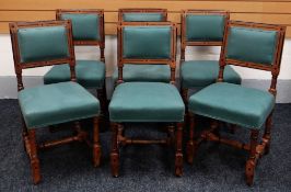 SET OF SIX ARTS AND CRAFT CHAIRS with green upholstered seats and backs