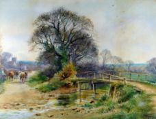 HENRY CHARLES FOX watercolours, a pair - landscapes with drovers and horses, each signed