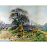 HENRY CHARLES FOX watercolours, a pair - landscapes with drovers and horses, each signed