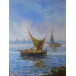 A BRIOCHI oil on canvas, a trio - Italian scenes including Venice, fishing smacks and mountainous