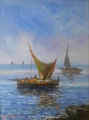 A BRIOCHI oil on canvas, a trio - Italian scenes including Venice, fishing smacks and mountainous