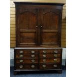 NINETEENTH CENTURY WELSH OAK TWO-STAGE PRESS CUPBOARD composed of a base of eight side-by-side