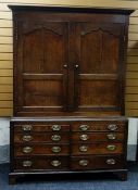 NINETEENTH CENTURY WELSH OAK TWO-STAGE PRESS CUPBOARD composed of a base of eight side-by-side