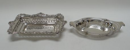 TWO DELICATE SILVER BON-BON BASKETS of gondola and rectangular shape, 3.3ozs total