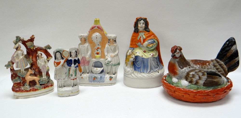 VARIOUS NINETEENTH CENTURY STAFFORDSHIRE POTTERY MODELS including 'Toby taking Snuff', castle-folly, - Image 2 of 2