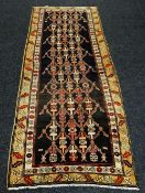 BLACK GROUND PERSIAN RUNNER unique all-over design, 111 x 284cms