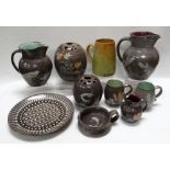 A WILLIAM FISHLEY HOLLAND STUDIO POTTERY GROUP OF TEN ITEMS