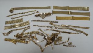 A PARCEL OF YELLOW METAL WRISTWATCH BRACELETS etc from the estate of a local jeweller