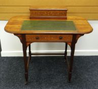 A ROSEWOOD MARQUETRY WRITING DESK with raised stationery-box top and tooled green leather writing