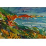 SUE MCDONAGH watercolour - coastal scene with bay, signed, 25 x 36cms