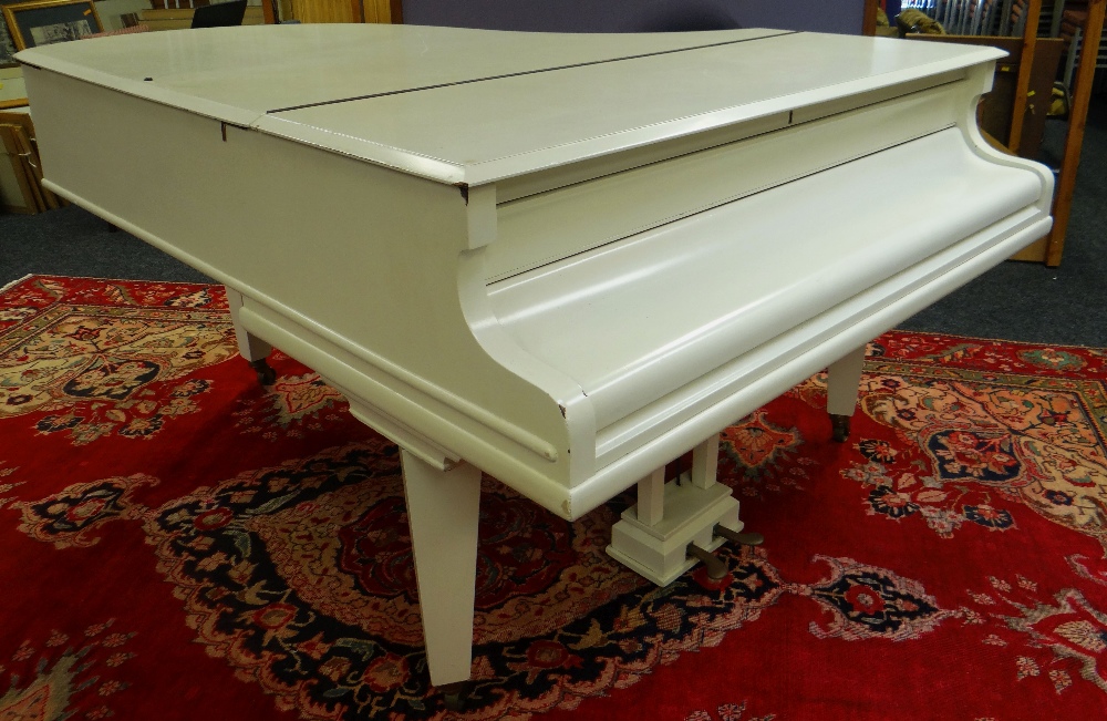 A BECHSTEIN BABY GRAND PIANO on square tapered supports, numbered 100334, 178cms long (painted off-