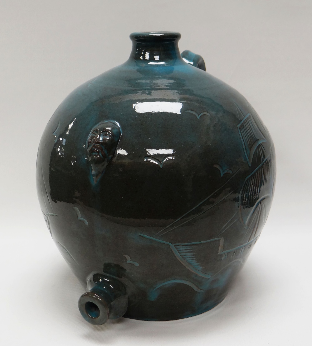 A WILLIAM FISHLEY HOLLAND STUDIO POTTERY WATER / ALE DISPENSER having a loop handle, spout and - Image 2 of 2