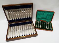 A CASED SET OF TWELVE MOTHER-OF-PEARL HANDLED TEA-KNIVES & A CASED SET OF SIX TEASPOONS WITH