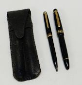 A VINTAGE MONT BLANC 'MASTERPIECE' FOUNTAIN PEN & PENCIL SET No.142, the black barrel with yellow