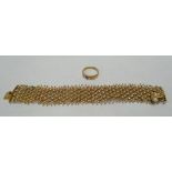 AN 18CT YELLOW GOLD MESH BRACELET & 18CT YELLOW GOLD RING, 28gms total gross, from the estate of a