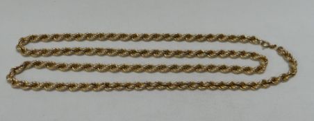 A 9CT YELLOW GOLD ROPE-TWIST NECKLACE, 36gms