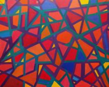 NORMAN CHECKETTS oil on canvas - stained glass homage of colourful triangles, entitled 'Geometric