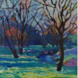 SUE MCDONAGH acrylic - landscape entitled 'Winter Trees', signed, 34 x 34cms