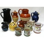 A PARCEL OF STONEWARE POTTERY including Denby mugs signed by Glyn Colledge, a Sheldon Pottery jug