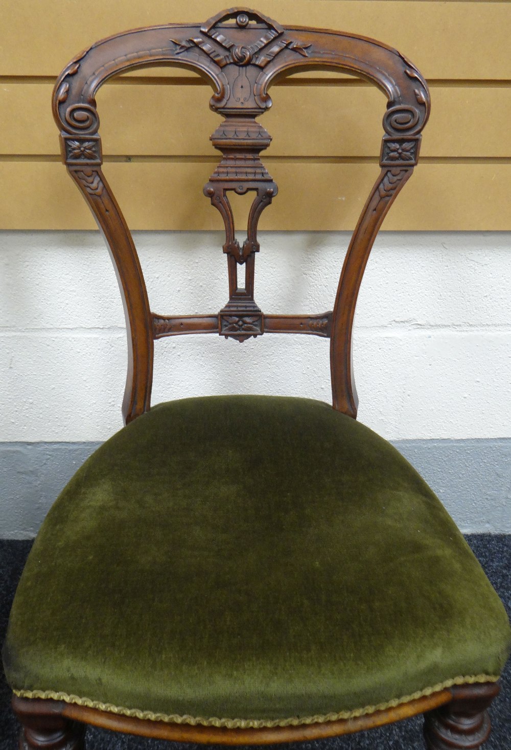 A PAIR OF MAHOGANY HALL CHAIRS having green upholstered stuff-over seats, tapered and fluted legs - Image 2 of 2