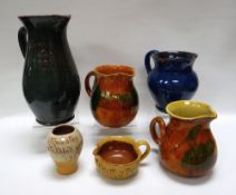 SIX EWENNY POTTERY VESSELS variously inscribed in Welsh including 'Maesteg Eisteddfod yr Urdd 1953',