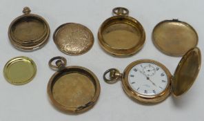 A GOLD-PLATED WALTHAM HUNTER-POCKET WATCH & SUNDRY POCKET-WATCH PARTS, from the estate of a local