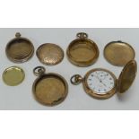A GOLD-PLATED WALTHAM HUNTER-POCKET WATCH & SUNDRY POCKET-WATCH PARTS, from the estate of a local