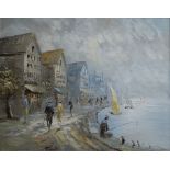 CONTINENTAL SCHOOL oil on canvas - figures on a harbour side, unsigned, 39 x 49cms