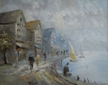 CONTINENTAL SCHOOL oil on canvas - figures on a harbour side, unsigned, 39 x 49cms