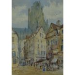 G. COLVILLE watercolours, a pair - continental street scenes with figures etc, entitled 'Rouen and