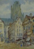 G. COLVILLE watercolours, a pair - continental street scenes with figures etc, entitled 'Rouen and