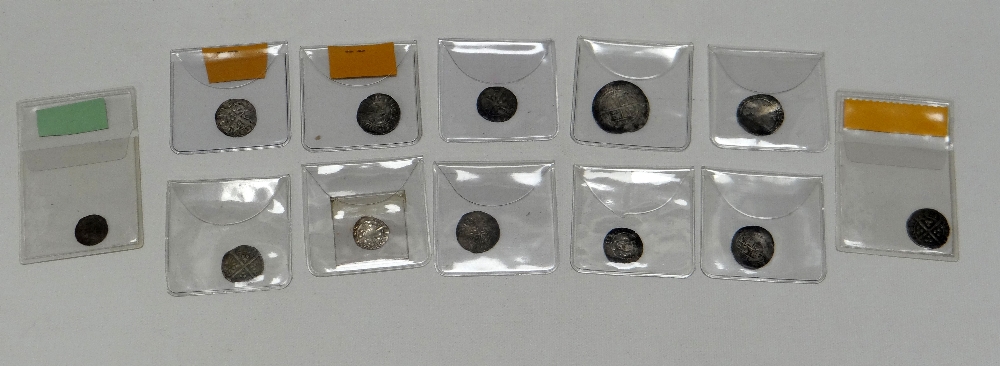 TWELVE EARLY BRITISH COINS including Edward I, Edward II and Edward III pennies and an Elizabeth I