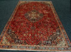 OLD PERSIAN KASHAN CARPET traditional medallion design, 207 x 313cms