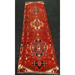 RED GROUND PERSIAN HERIZ RUNNER traditional design, 79 x 293cms