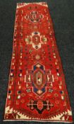 RED GROUND PERSIAN HERIZ RUNNER traditional design, 79 x 293cms