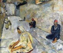 ERICH BRILL (1895-1942) oil on canvas - figures seated or crouching facing a wall, probably the