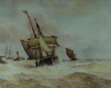 FREDERICK JAMES ALDRIDGE watercolour - sale ships in high seas, signed, 21.5 x 27.5cms