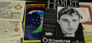 A PARCEL OF INTERESTING POSTERS & EPHEMERA including reproduction antique maps, theatre and festival