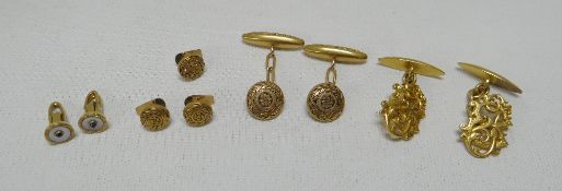 THREE PAIRS OF CUFFLINKS (BELIEVED GOLD) & A TRIO OF SIMILAR STUDS