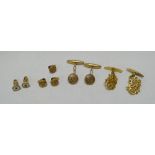THREE PAIRS OF CUFFLINKS (BELIEVED GOLD) & A TRIO OF SIMILAR STUDS