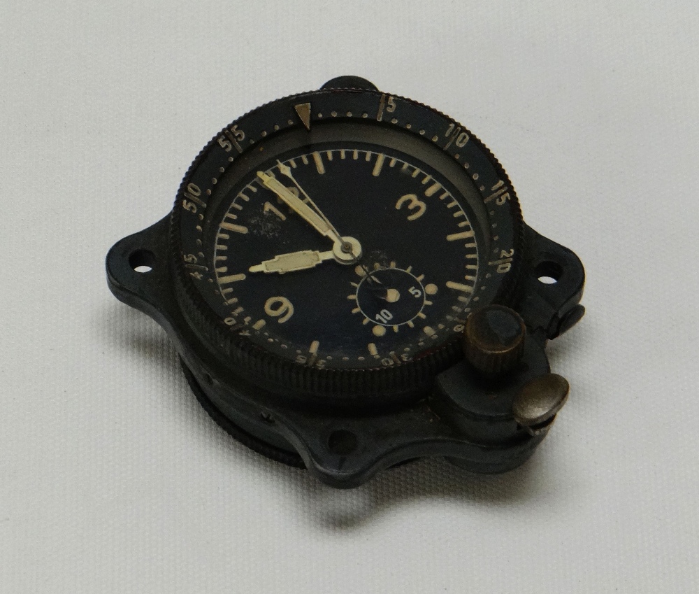 A SECOND WORLD WAR MESSERSCHMITT 'BORDUHR' DASHBOARD CLOCK BF109, in battle-ship grey case with - Image 2 of 2