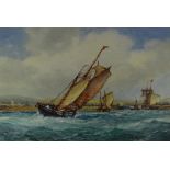 FREDERICK JAMES ALDRIDGE watercolour - Shoreham harbour in high winds with boats, signed, 25 x 37cms