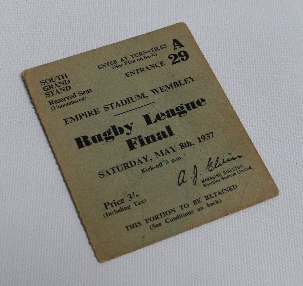 A RUGBY LEAGUE FINAL 1937 ticket stub for Widnes v Keighley at Empire Stadium, Wembley