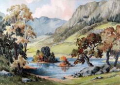 W. S. HALL watercolour - lake land scene , signed, 33 x 47cms