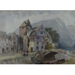 C. ELLIS watercolour - continental village Alpine-like landscape, signed and dated June 4th 1888, 30