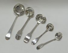 A COLLECTION OF FIVE SILVER SIFTER SPOONS, 6ozs